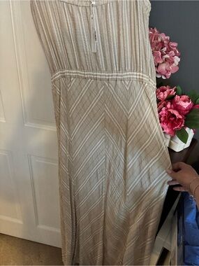 Drew Cream and White Striped Maxi Dress